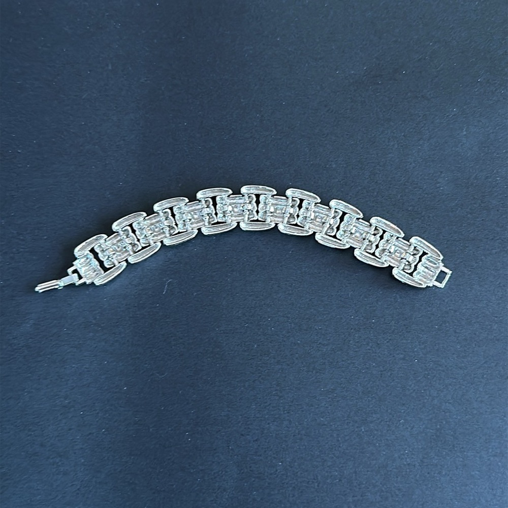 Vintage Silver Tone Rectangular Link Bracelet Mod… - image 7